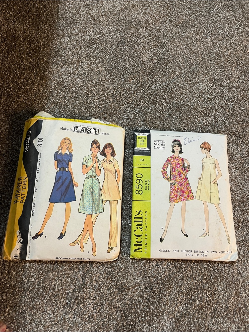 McCall's Vintage Dress Sewing Patterns - Size 12-14 -8590-3101